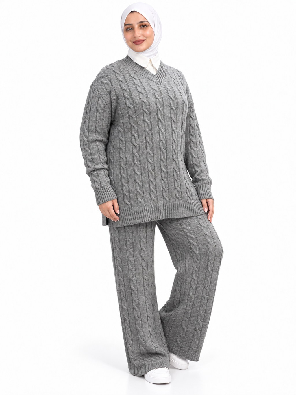 V-Neck Cable Knit Suit – 2 Pieces | ST007