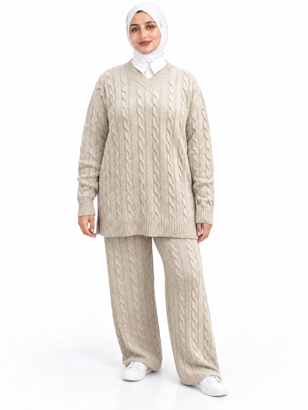 V-Neck Cable Knit Suit – 2 Pieces | ST007