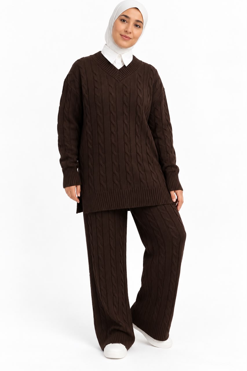 V-Neck Cable Knit Suit – 2 Pieces | ST007