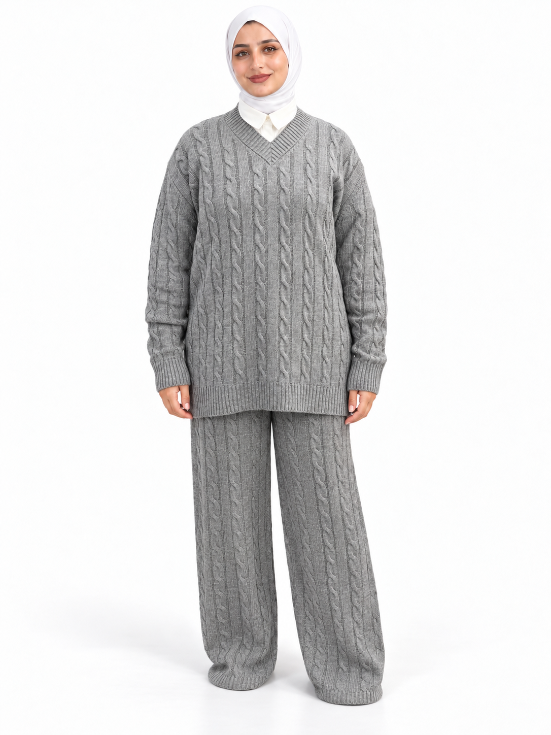 V-Neck Cable Knit Suit – 2 Pieces | ST007